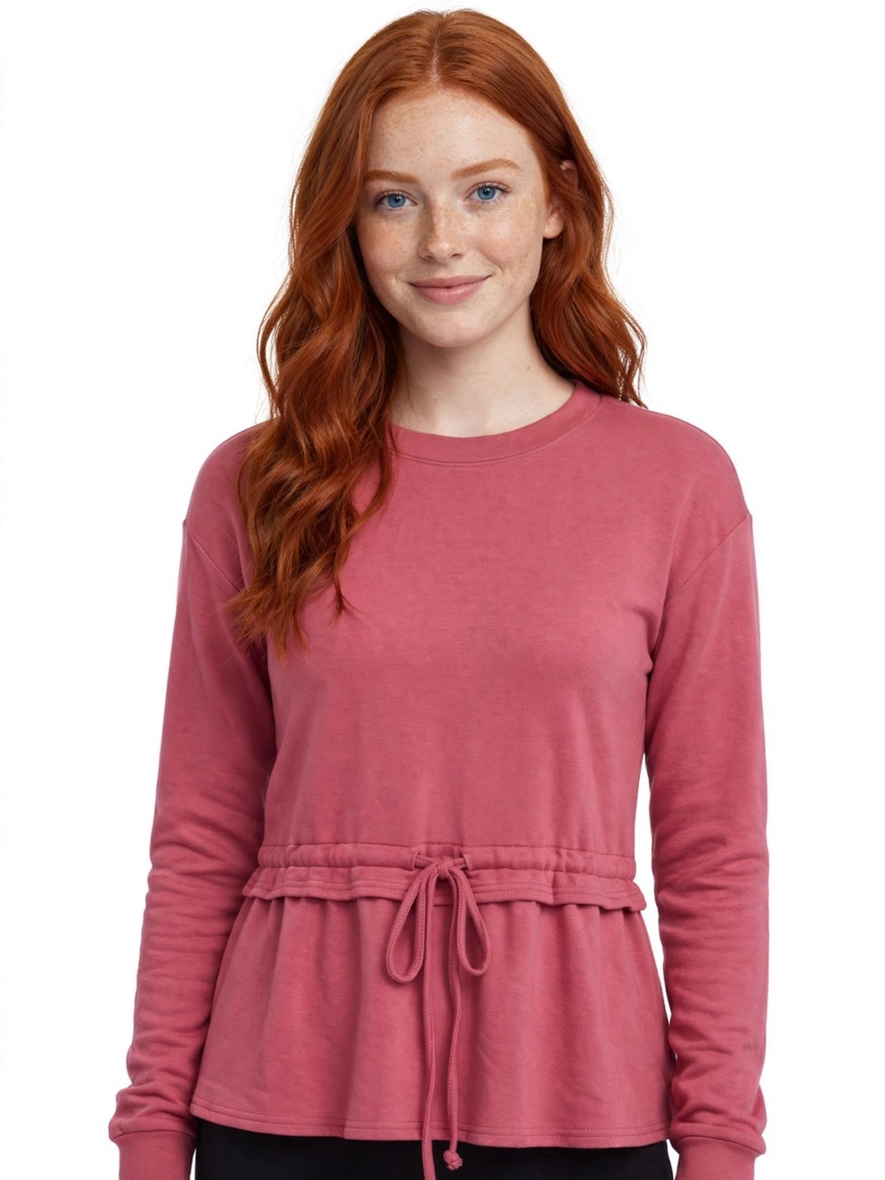 Mono B Rose Pink Drawcord Waist Long-Sleeve Pullover